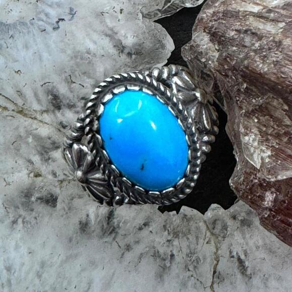 Carolyn Pollack Vintage Sterling Silver Oval Blue Turquoise Ring For Women